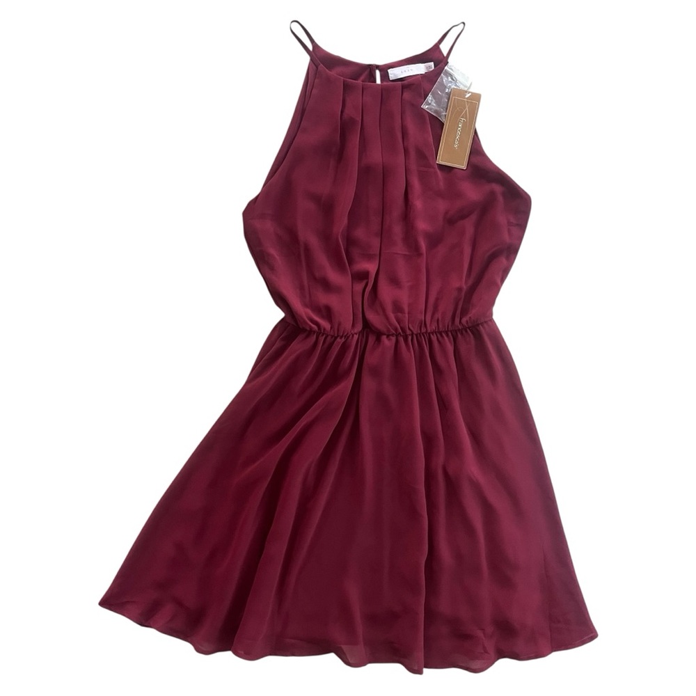 Lush Francescas Women M Wine Maroon Chiffon Sleeveless Halter Blouson Mini Dress